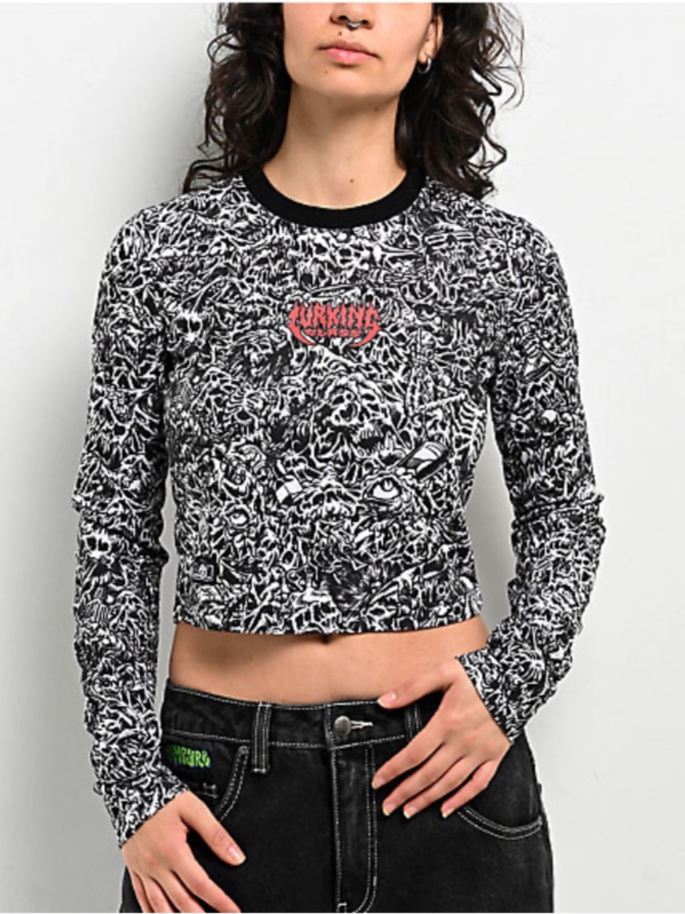 Lurking Class By Sketchy Tank x Stikker Madness Long Sleeve Crop Shirt  Large